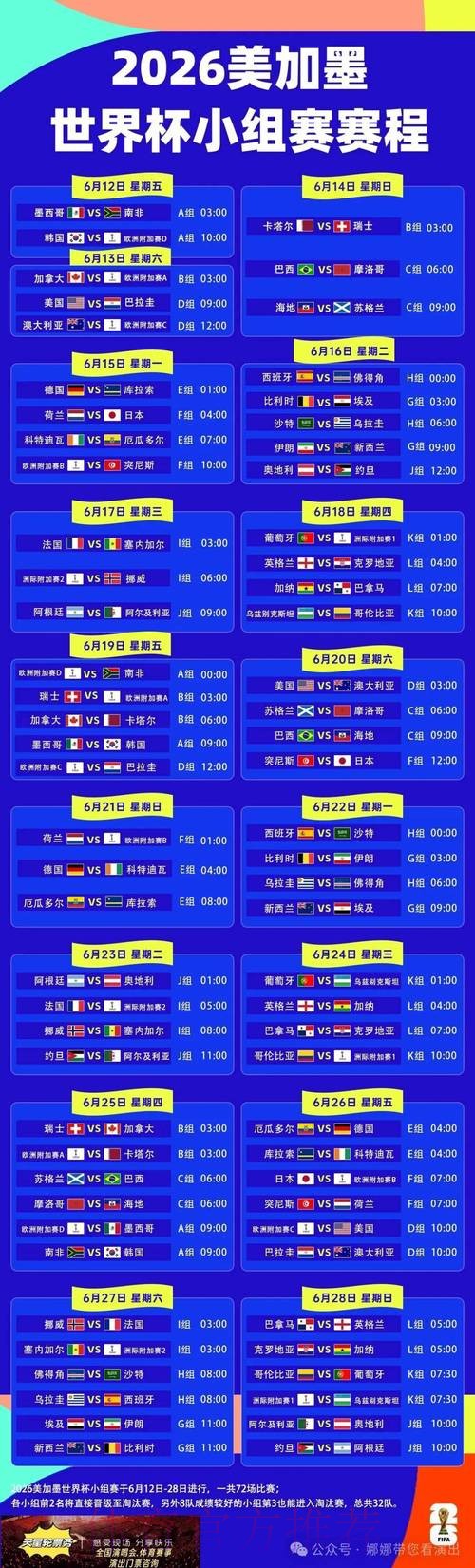 2026世界杯每日赛程一览比赛时间表实时查看 2026世界杯每日赛程一览比赛时间表实时查看